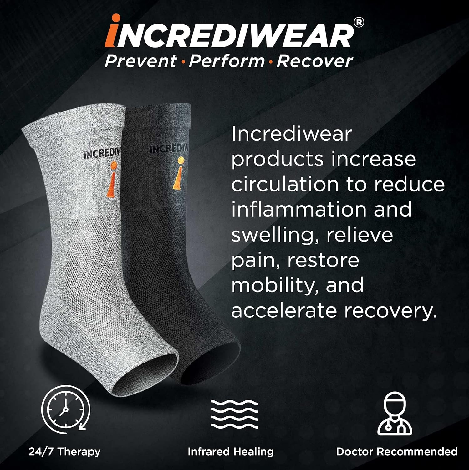 Incrediwear Ankle Sleeve – Brace for Joint Pain Large (Pack of 1), Grey