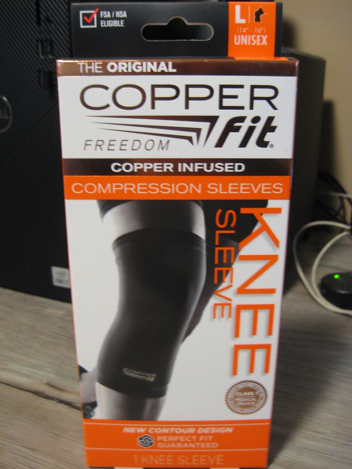 Copper Fit Infused Knee Sleeve – Compression – Black – Unisex – Large 14″ to 16″