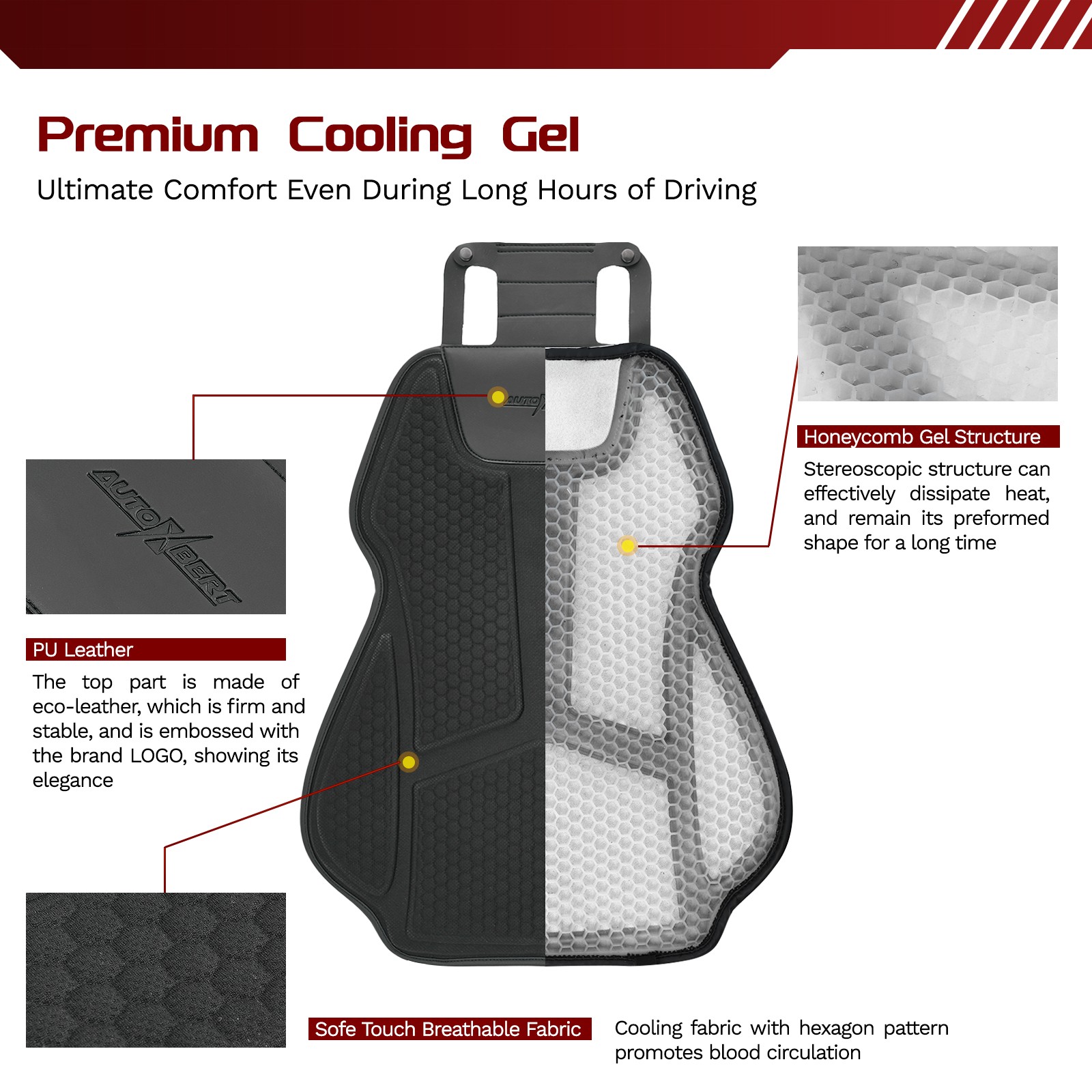 Universal Car Seat Back Protector Mat Pad Gel Breathable Cushion for Auto Truck