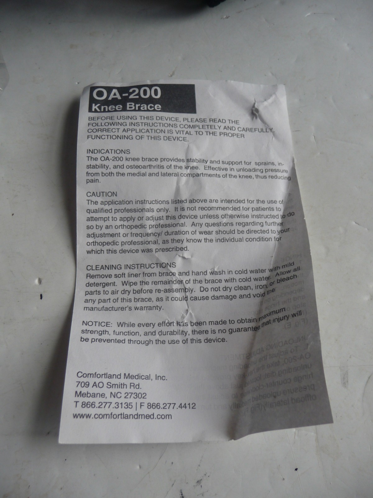 Comfortland Knee Brace OA-200-RIGHT COMPLETE KIT INCLUDES TOOLS,NEW