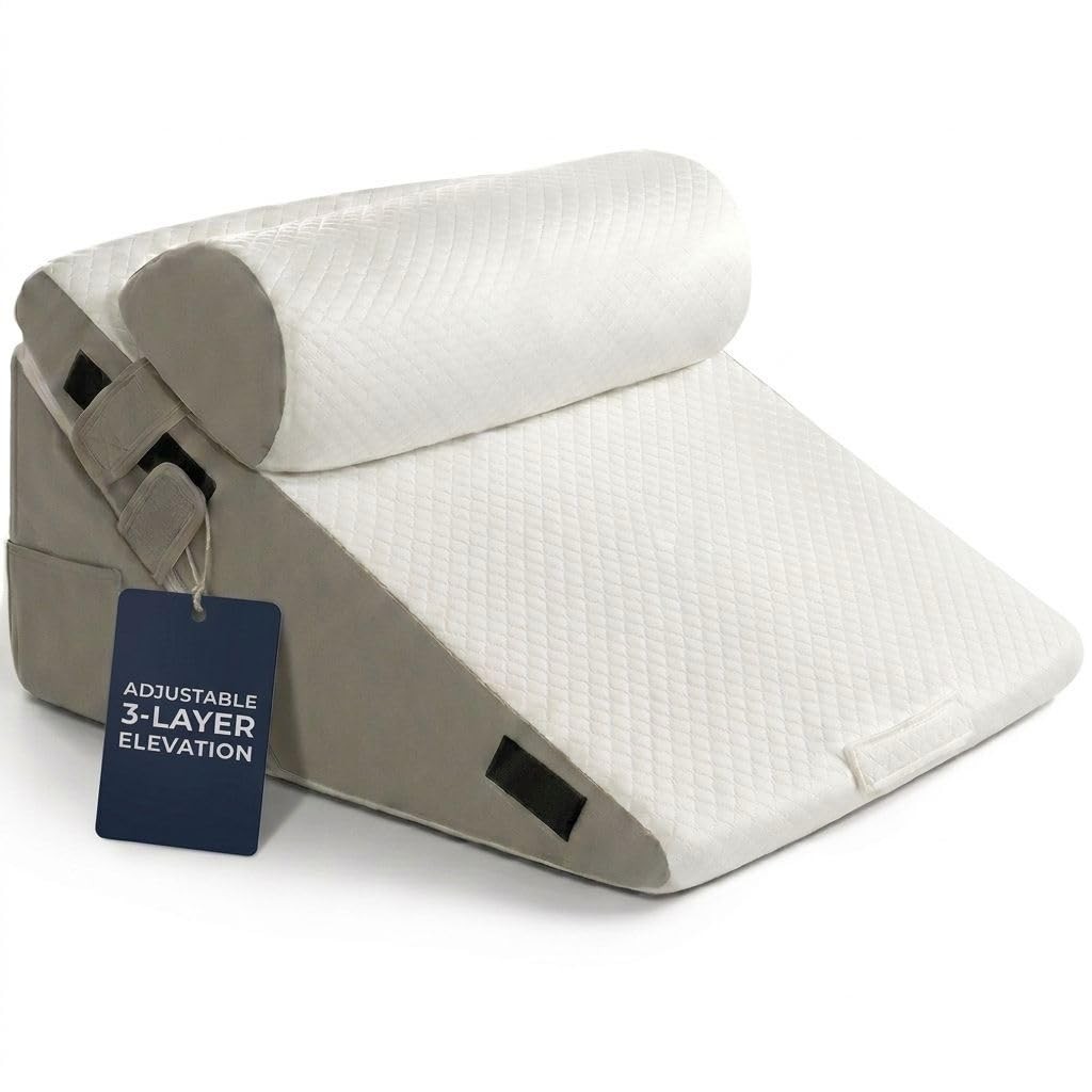 10-in-1 Adjustable Design 3PCS Wedge Pillow for Sleep Large, White & Grey