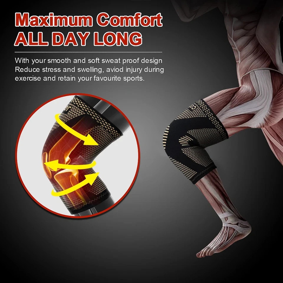 2x Copper Knee Sleeves Compression Brace Support Sport Joint Injury Pain