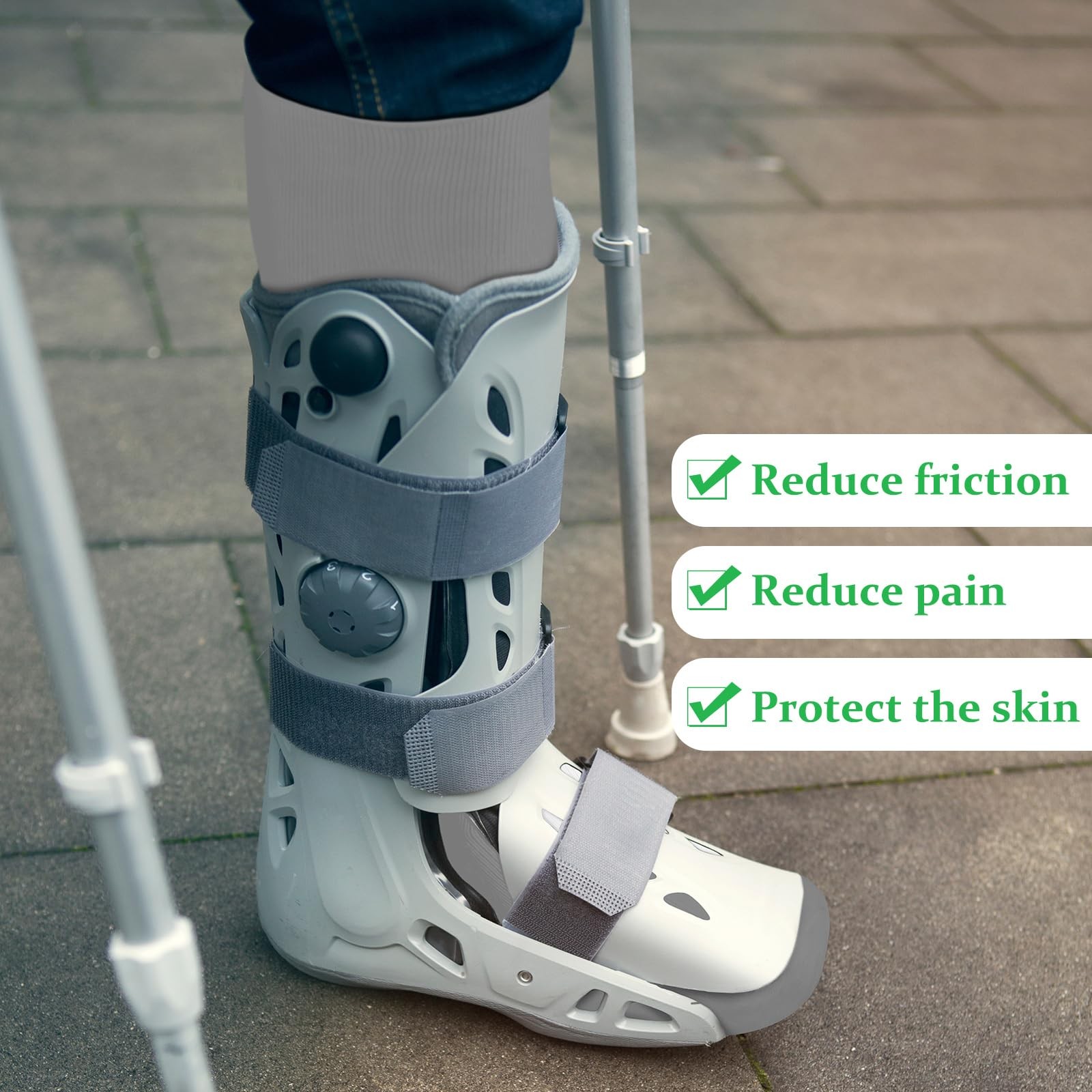 Walking Boot Socks Orthopedic Walker Brace Liner Gray Unisex Adult 2 Pairs