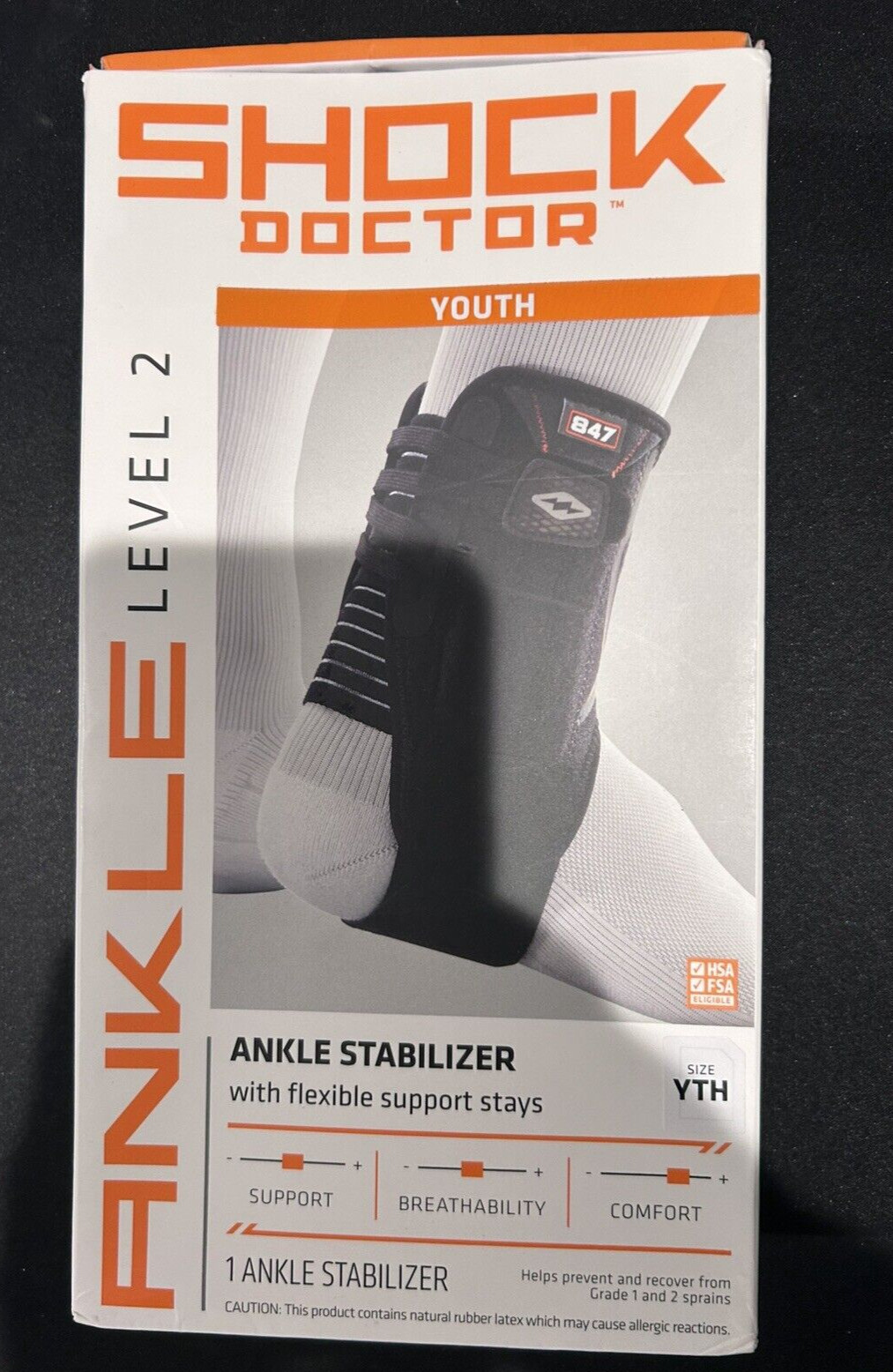 Shock Doctor Level 2 Ankle Brace – Stabilizer – Black – Youth – XS