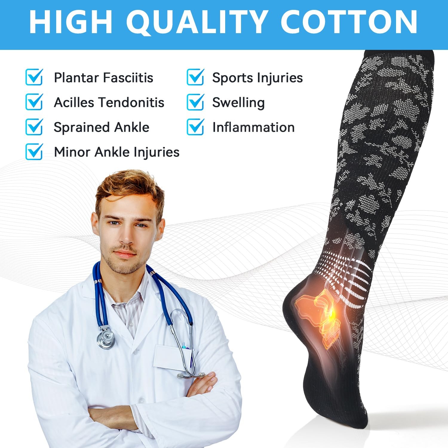 IRAMY Compression Socks for Women Ankle Support Medium, Black+grey-2 Packs