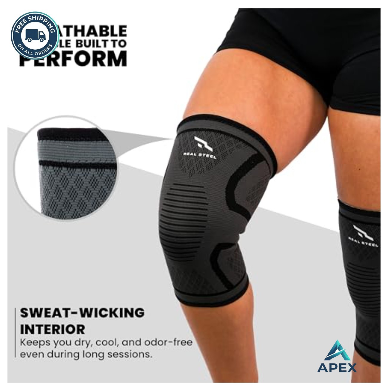 Knee Compression Sleeve Pair for Running Pain Relief Meniscus Support Men Women