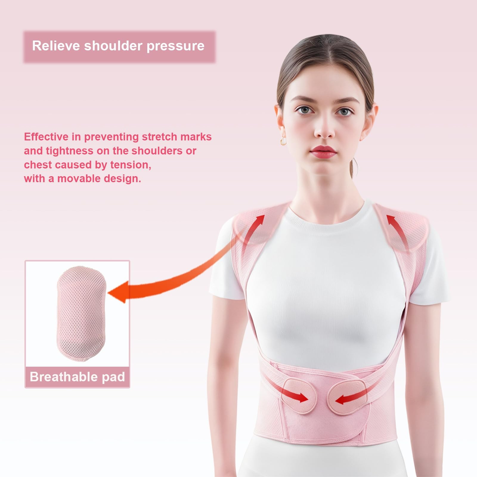 ZEYOHUAN Back Brace Posture Corrector for Women, Pink, Sizs XL, X-Large, Pink