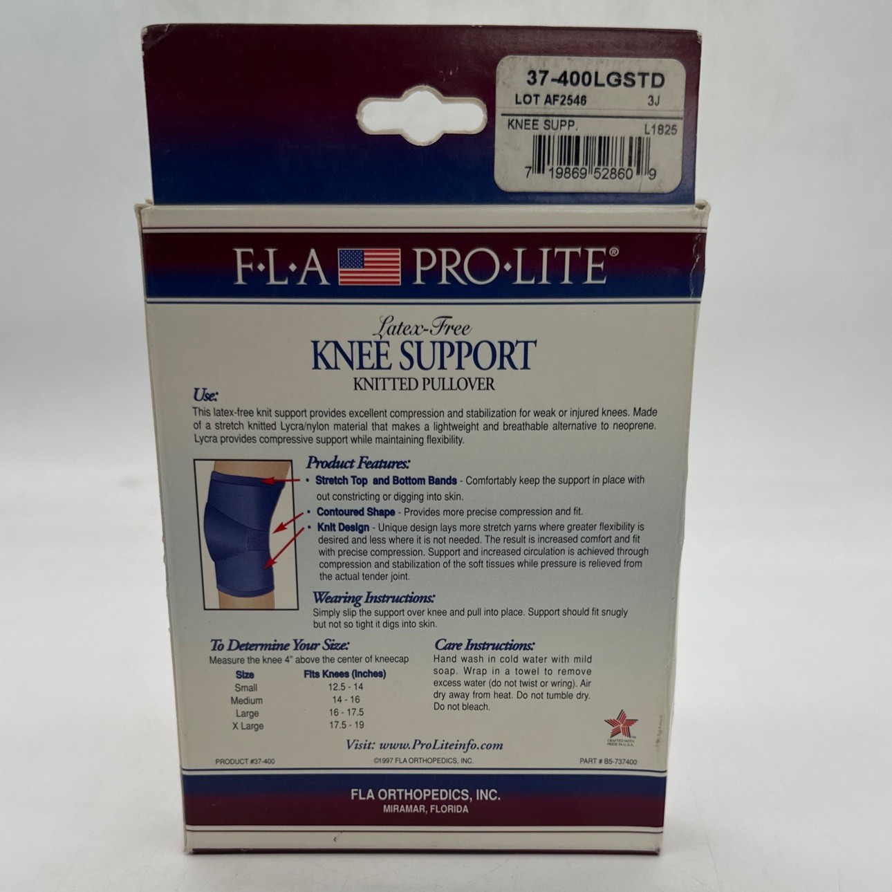 FLA PRO LITE Knee Support Knitted Pullover Blue Large Open Box