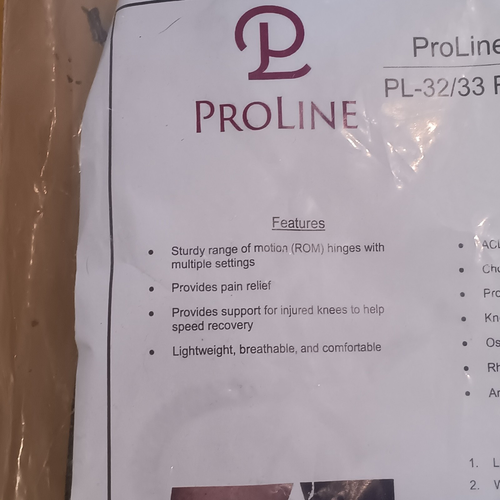 ProLine Innovations PL-32/33 ROM Knee Support Brace New Universal Bilateral