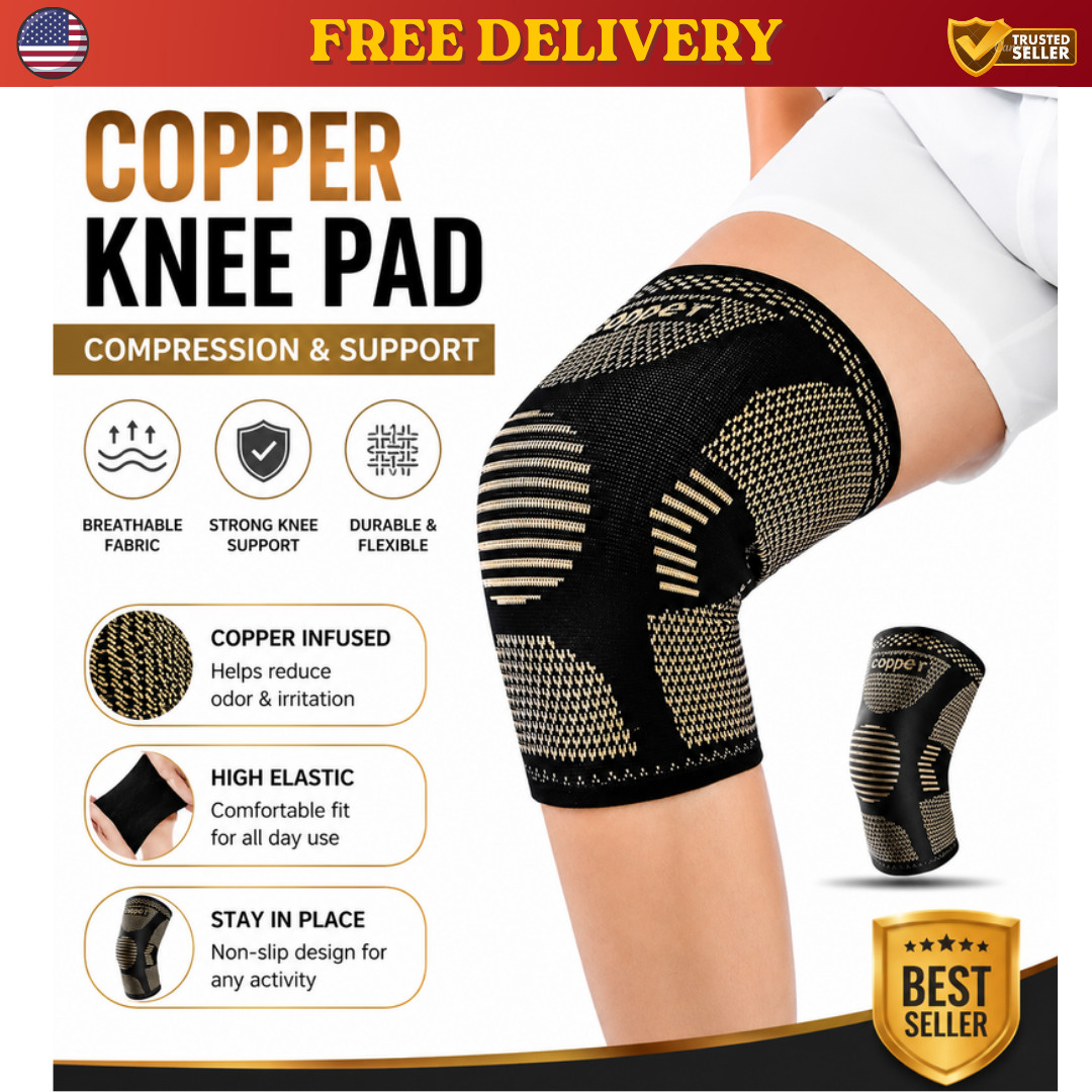 2x Knee Sleeves Copper Silver Compression Brace Support Sport Joint Injury Pain