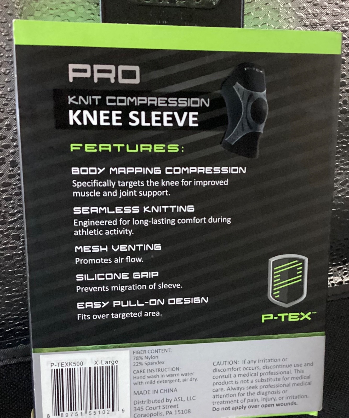 P-TEX **PRO KNIT COMPRESSION KNEE SLEEVE ** P-TEXK500* Size XL Black