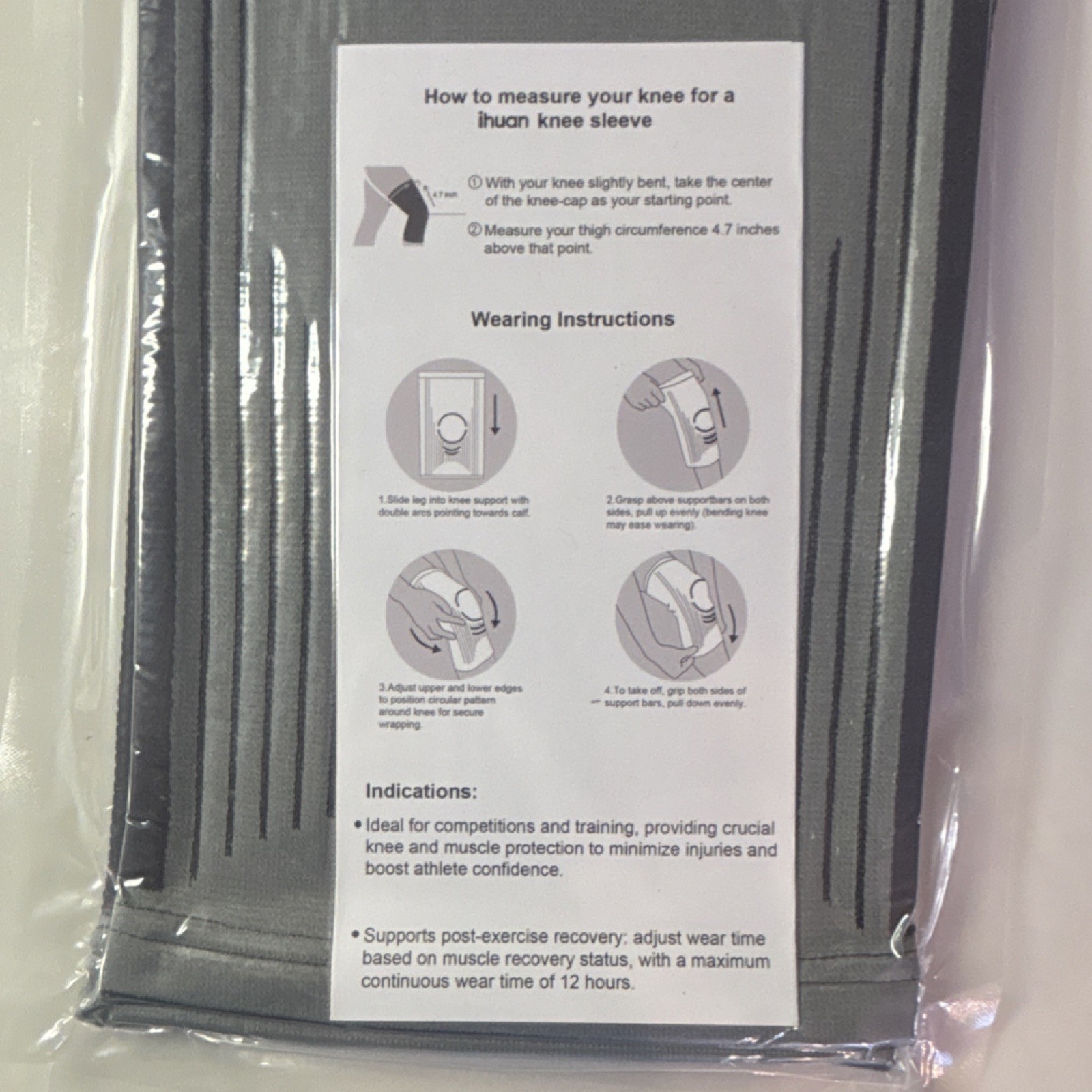 ihuan Knee Compression Sleeve 3XL Gray/Black Support Brace