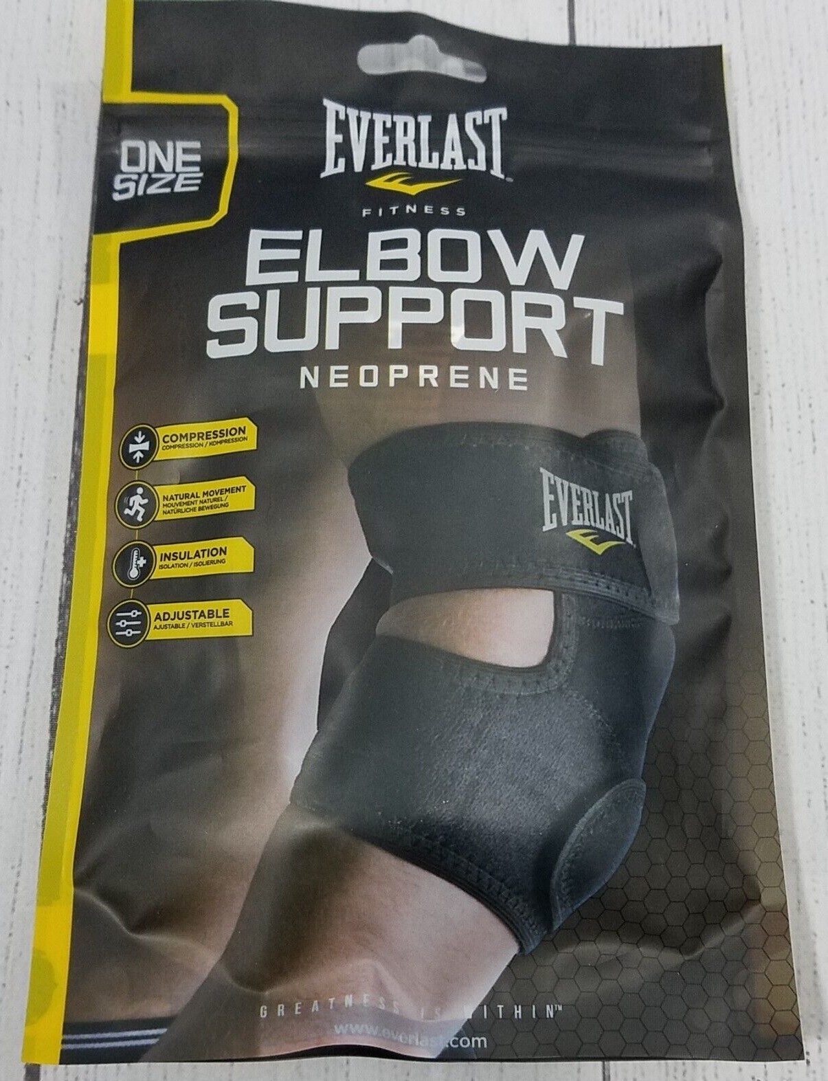 Everlast Elbow Support Neoprene Sleeve Brace, Adult One Size, Black, New