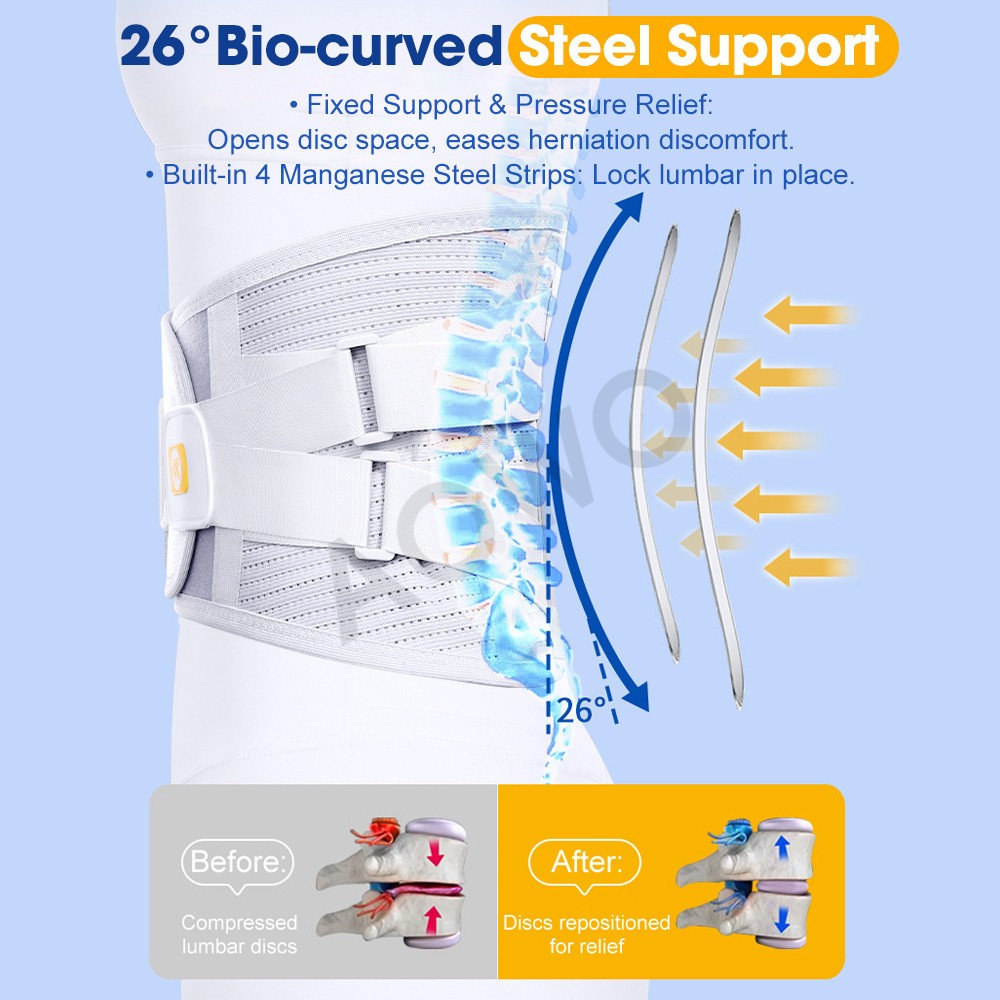 Medical-Grade Lumbar Support Belt for Back Pain Relief with Steel Plates、M-XXL