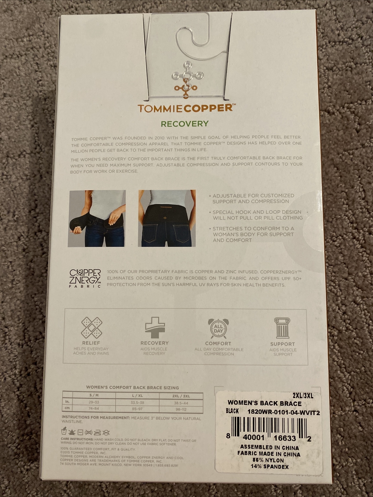 Tommie Copper Women’s Size 2XL/3XL Recovery Comfort Back Brace. New in box.