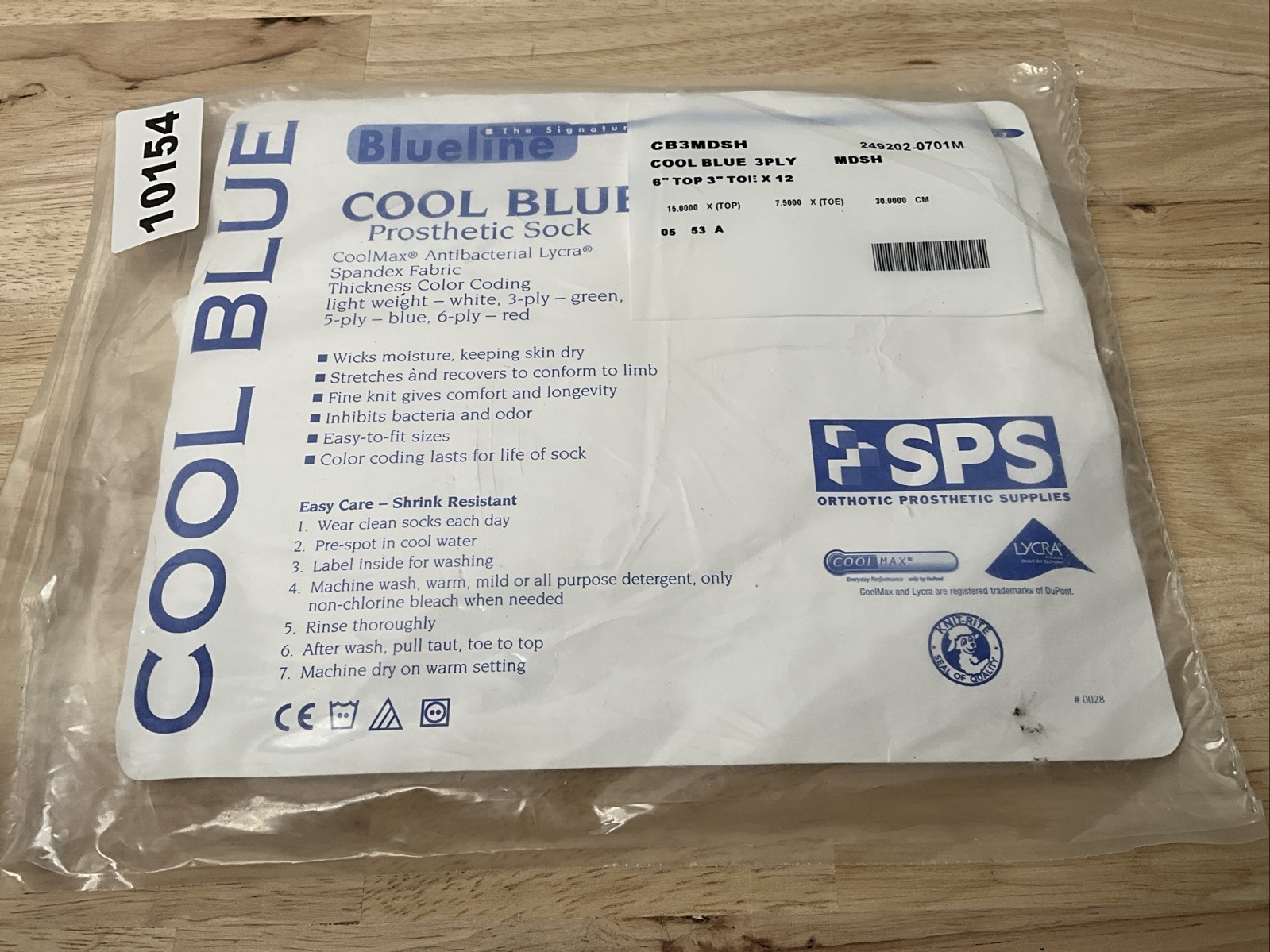 SPS Cool Blue Prosthetic Sock CB3MDSH 3 Ply 6″ top 3″ Toe x 12 – NEW IN PACKAGE