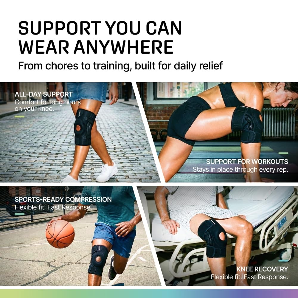 Modvel Knee Brace with Side Stabilizers & Patella Gel Pads for X-Large, BLACK
