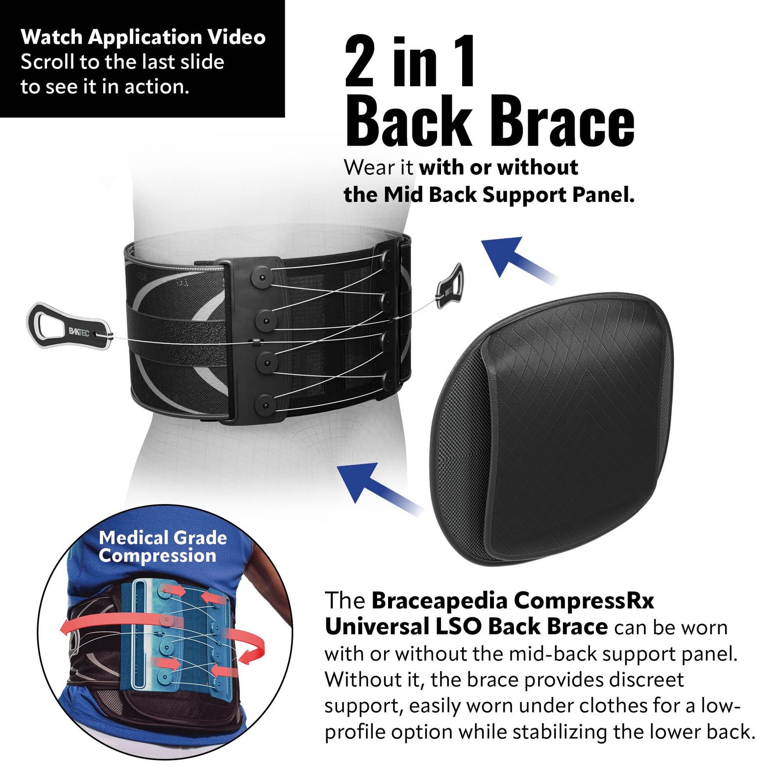 Braceapedia BakTec Universal LSO Mid Back Brace, For Lower Pain, SM-XL