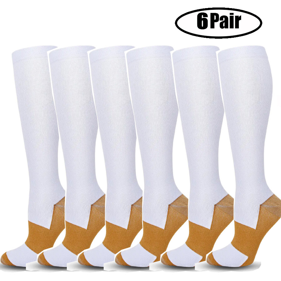 6 Pairs Copper Compression Socks 20-30mmHg Graduated Support Mens Womens S-XXL
