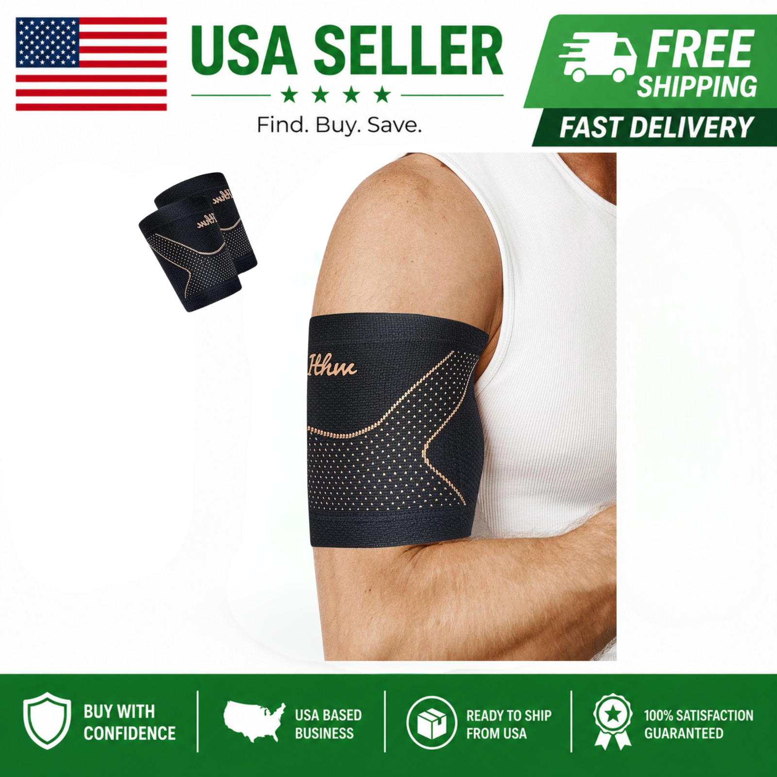 Copper Bicep Tendonitis Brace, Bicep Compression Sleeve for Pain Relief, Upper A