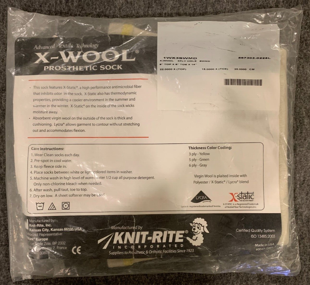 X-Wool Prosthetic Sock 1 WX3SWMD – 3Ply w/hole