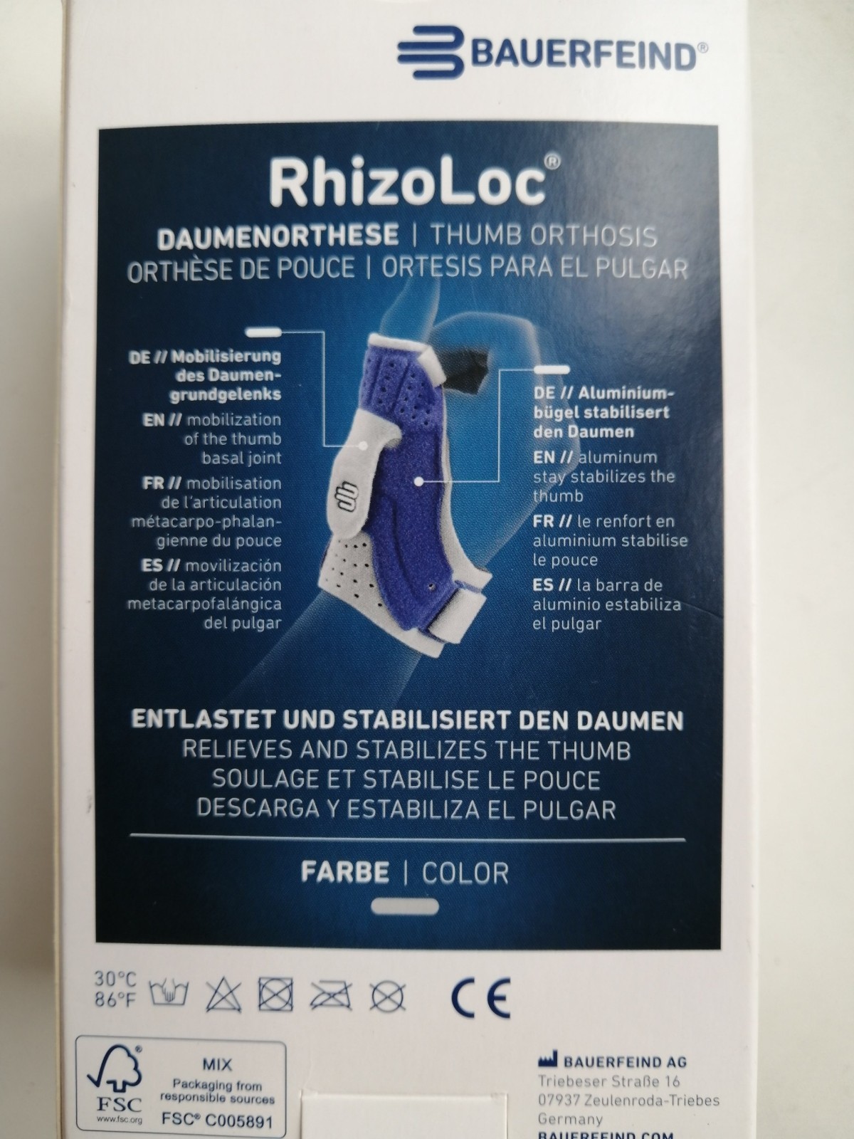 Bauerfeind Rhizoloc Thumb Brace Right Size 2 Support Finger Size M-L