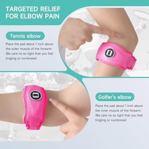 Tennis Elbow Brace for Women & Men, Adjustable Golfer Elbow 2 Pack Hot Pink