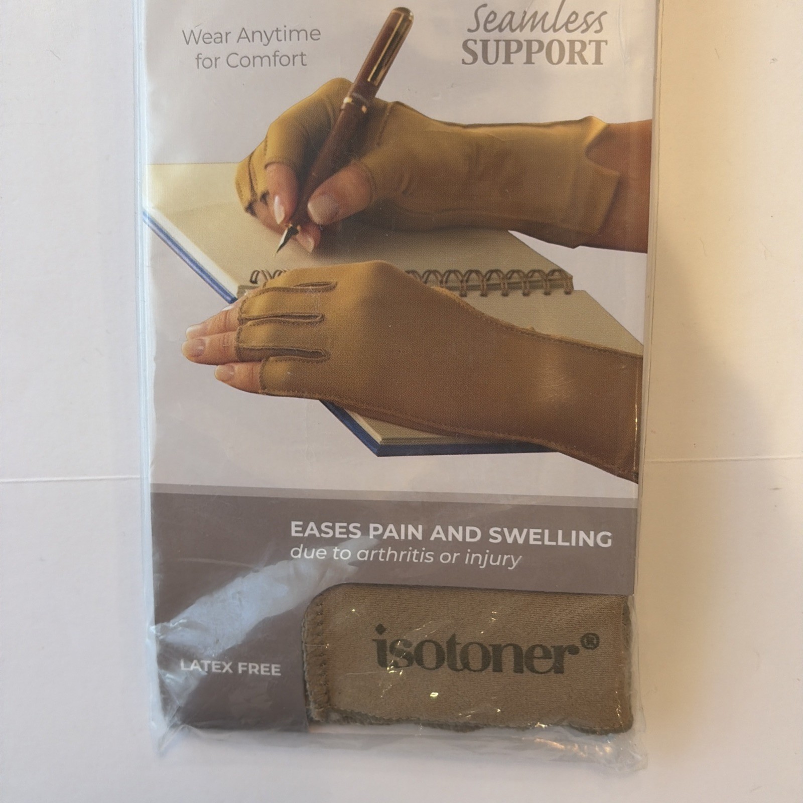 Isotoner Therapeutic Gloves Open Finger Camel Size Large Compression Pain Relief
