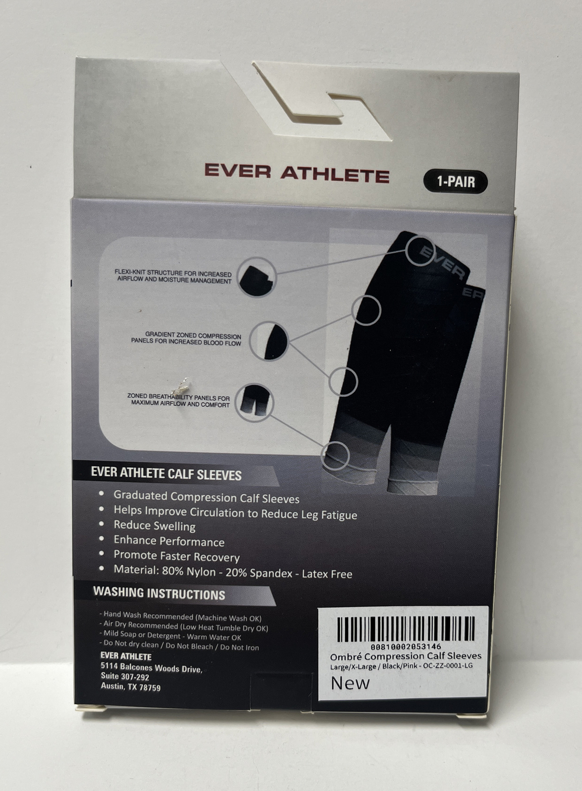 Ever Athlete Graduated Compression Calf Sleeves Black Pink Ombre L/XL 1 Pair