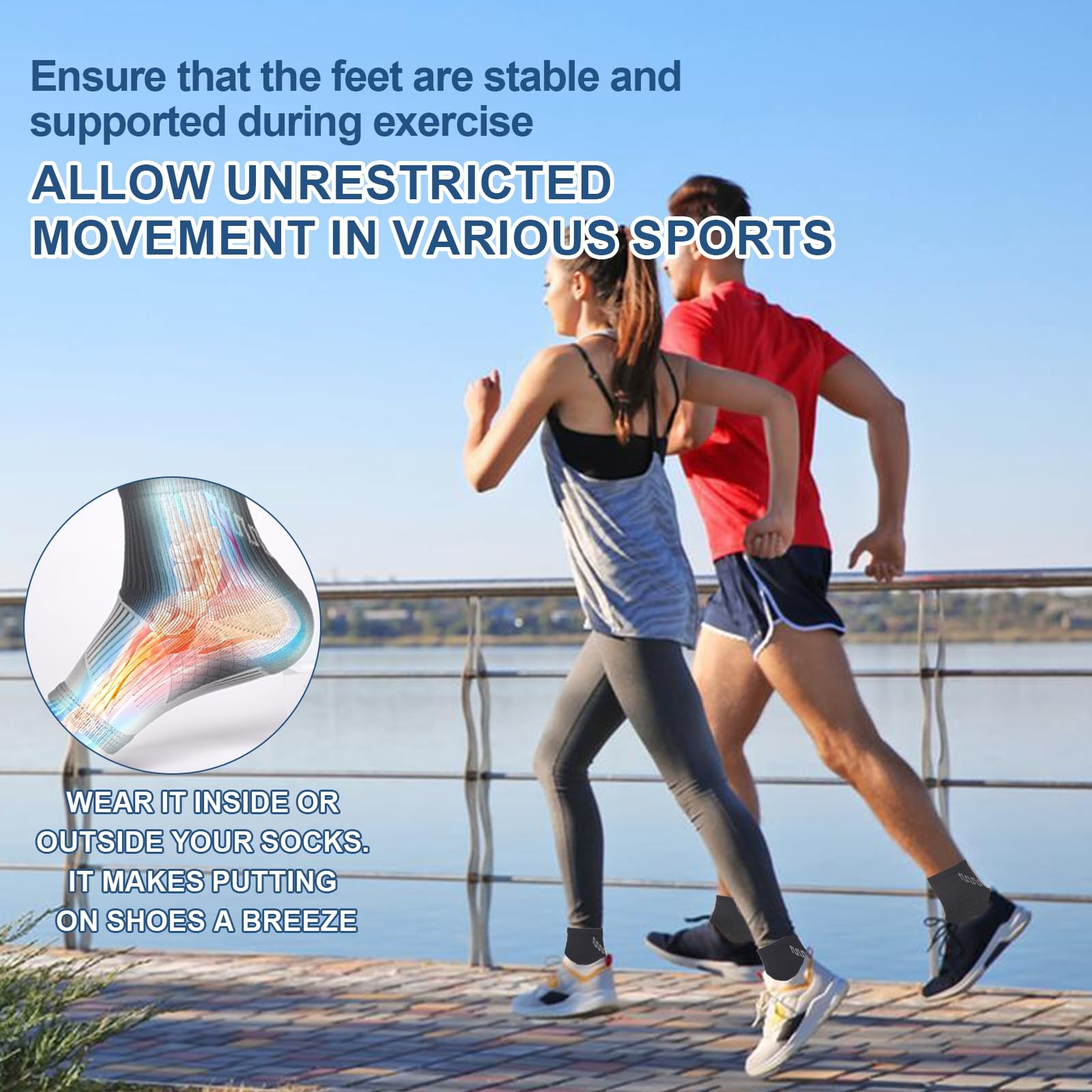 DRNAIETY 2 Pairs Ankle Brace Socks for Women & Men, Medium, Gray