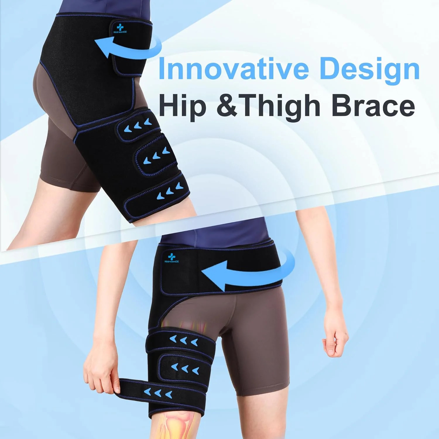 Hip Brace for Sciatica Pain Relief Devices Adjustable Hamstring,Thigh,Right