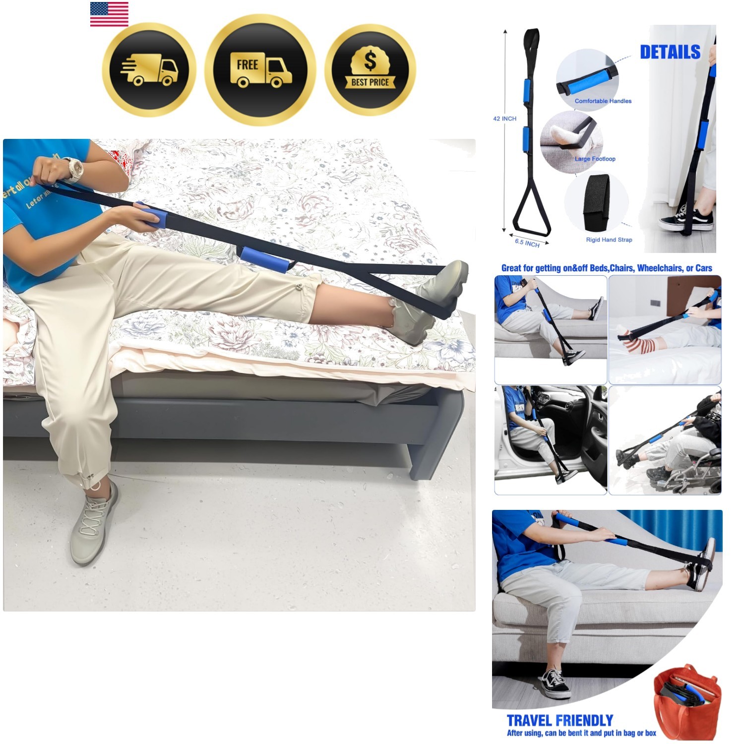 42 Inch Leg Lifter,Leg Lifter After Hip Replacement with Large Foot Loop,Mobi…