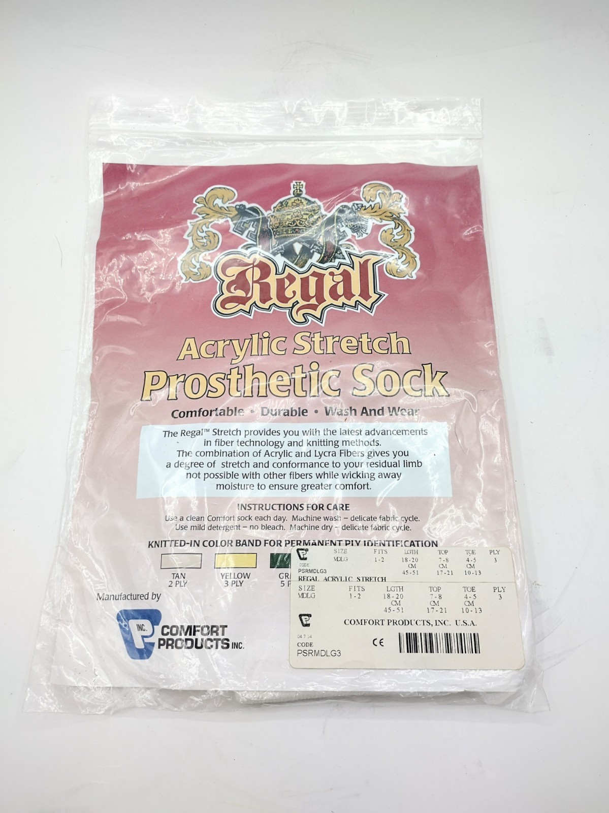 Regal Acrylic Stretch Prosthetic Sock, Size Medium (Yellow), 3 Ply PSRMDLG3