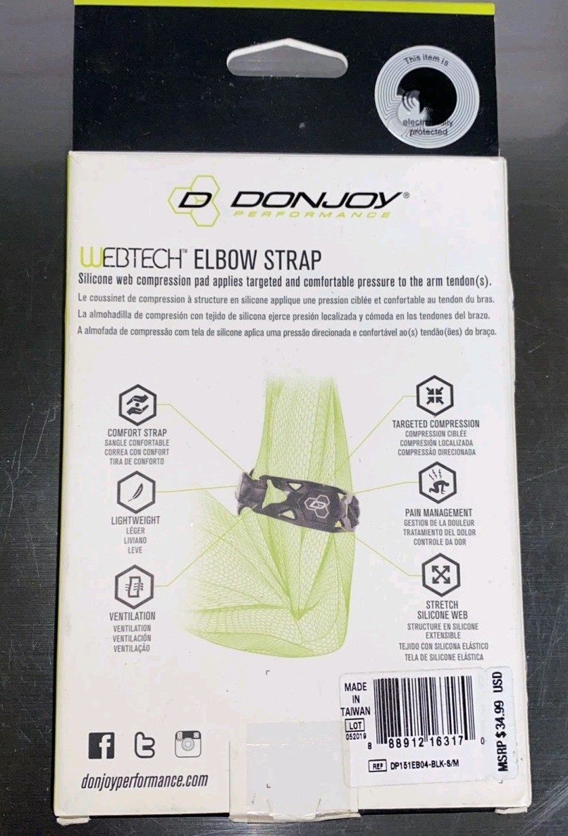 DonJoy Performance WEBTECH Tennis Elbow Strap – Small/Medium – Black