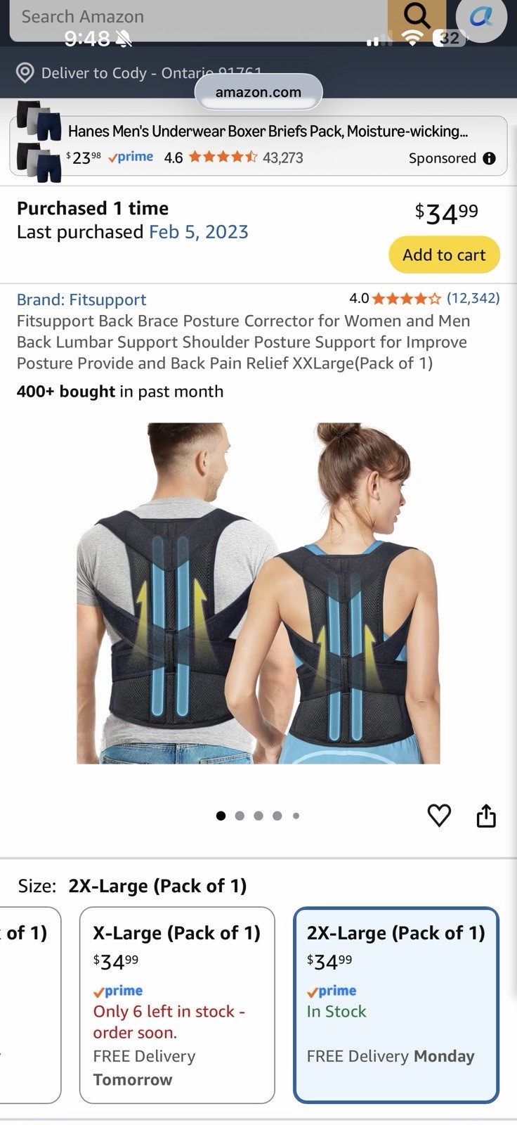 Fitsupport Adjustable Posture Corrector Back & Shoulder Brace, Black XXL