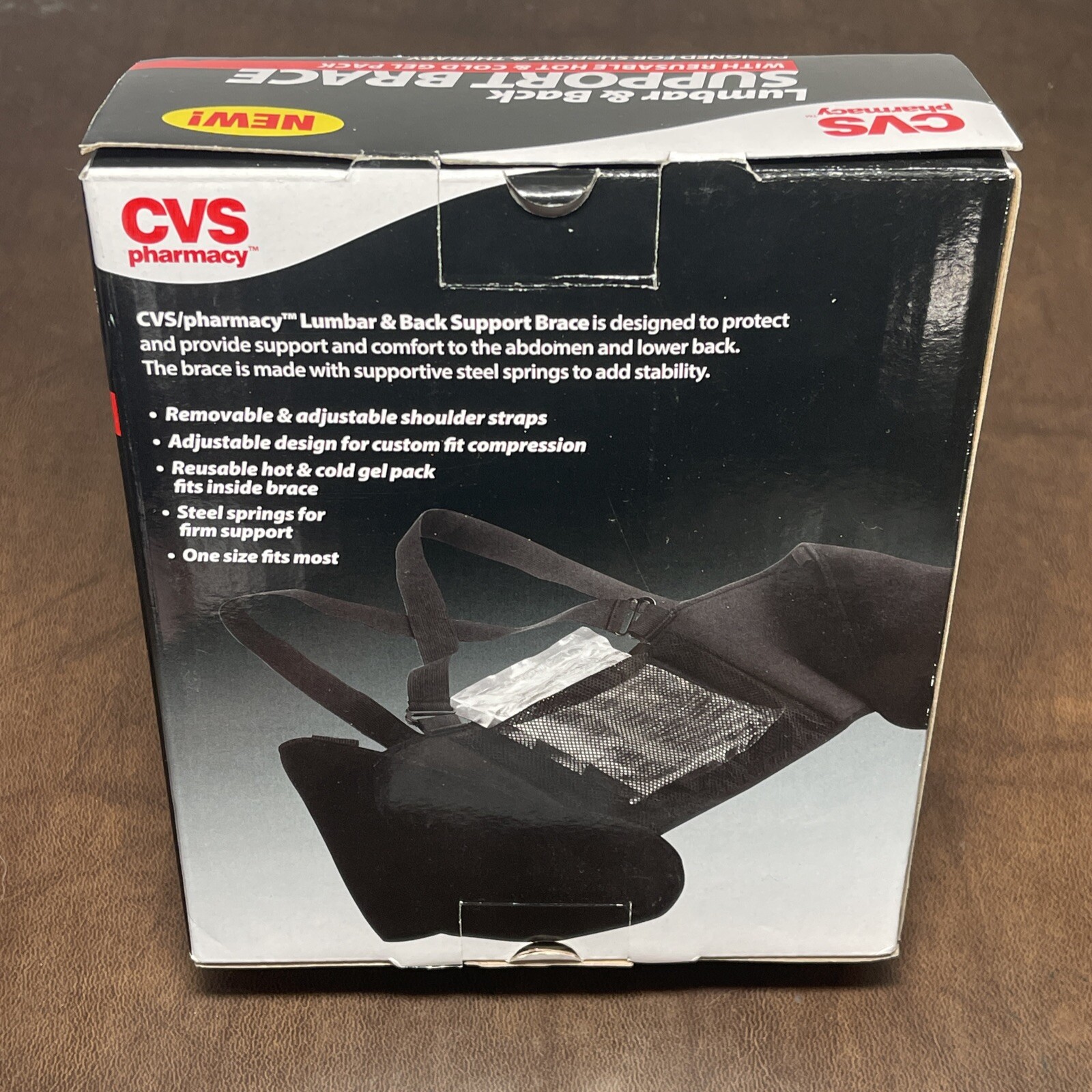 NEW CVS Lumbar And Back Support Brace w/ Reusable Hot & Cold Gel Pack – One Size
