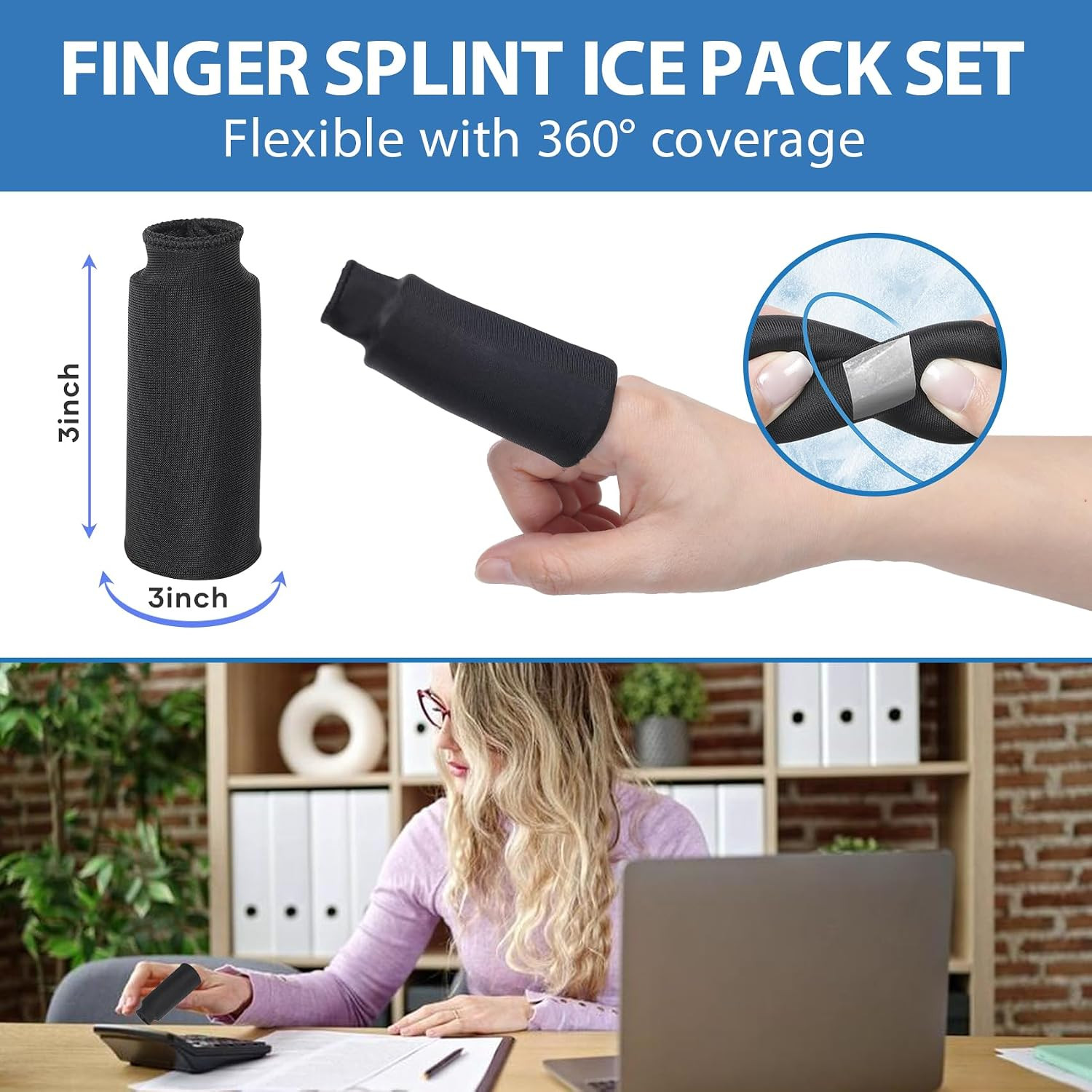 Trigger Finger Splint and Ice Pack Sleeve (3+2 Set) for Pain Relief Injured Fing