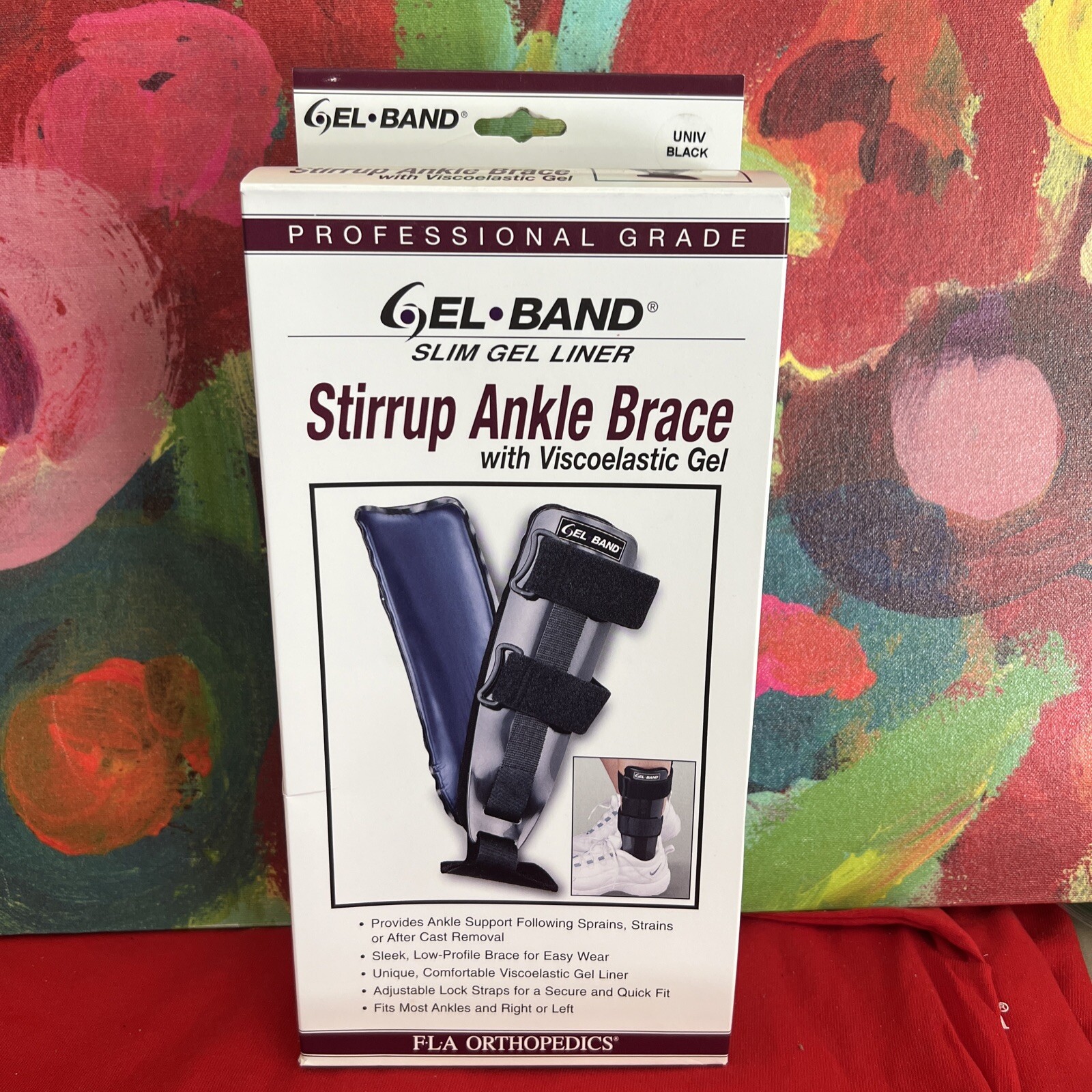 FLA Universal Ankle Stirrup Brace w/Viscoelastic Gel Black New In Box