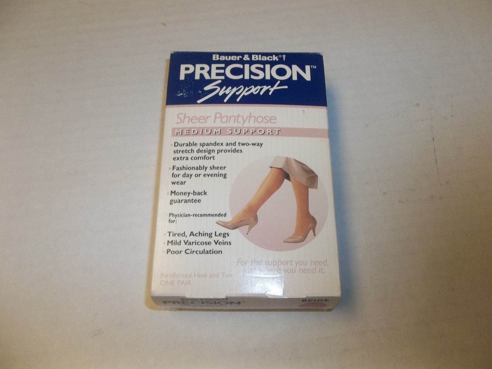 Bauer & Black Precision Support Sheer Pantyhose Beige Queen Medium Support New