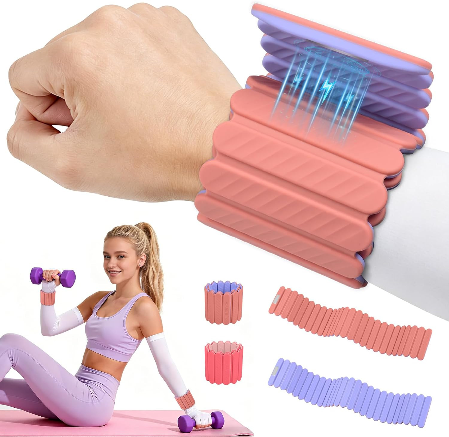 Adjustable Wrist & Ankle Weights 2Pack, Wearable Silicone Weighted Bracelet for