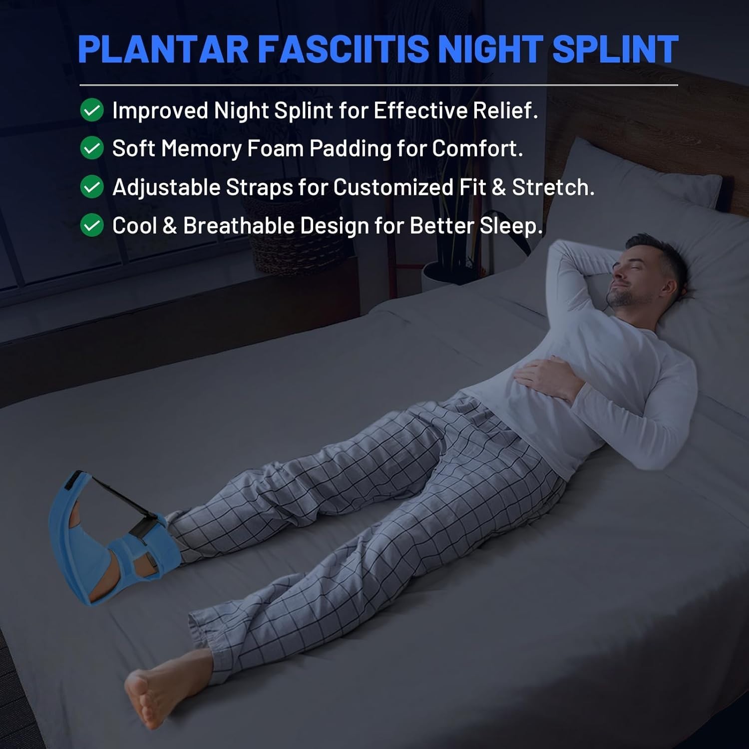 Dorsiflexion Splint for Achilles Tendonitis & Heel Spurs – Night Use, Large Blue