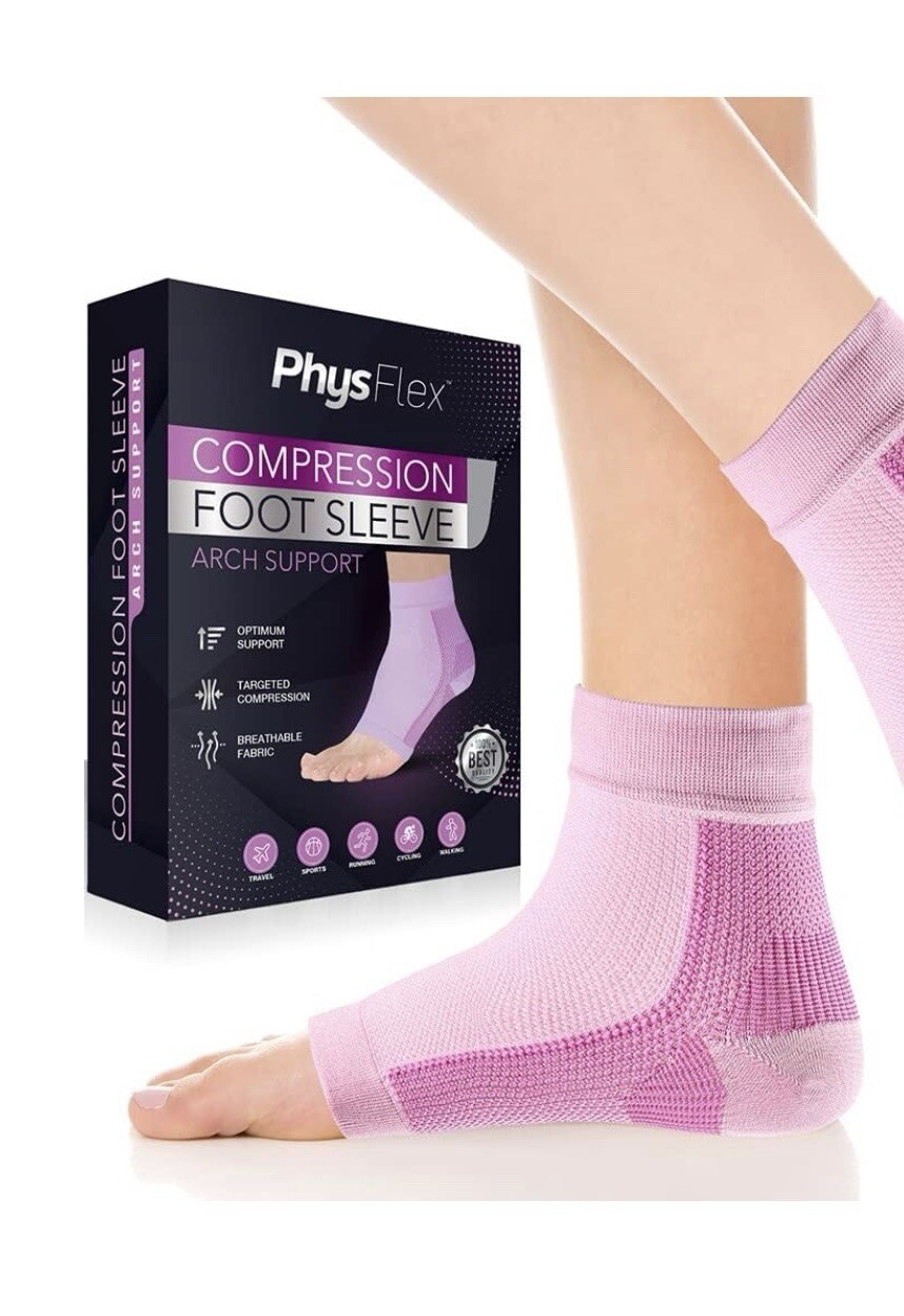 NWT-PhysFlex Unisex Size L Pink Compression Foot Sleeve Arch Support