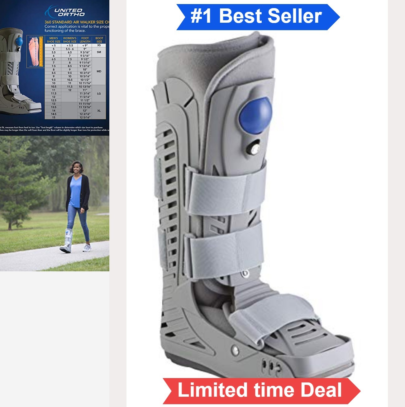 Air Walker Fracture Boot Medium Grey Semi Rigid Shell Air Bladders Rocker Sole