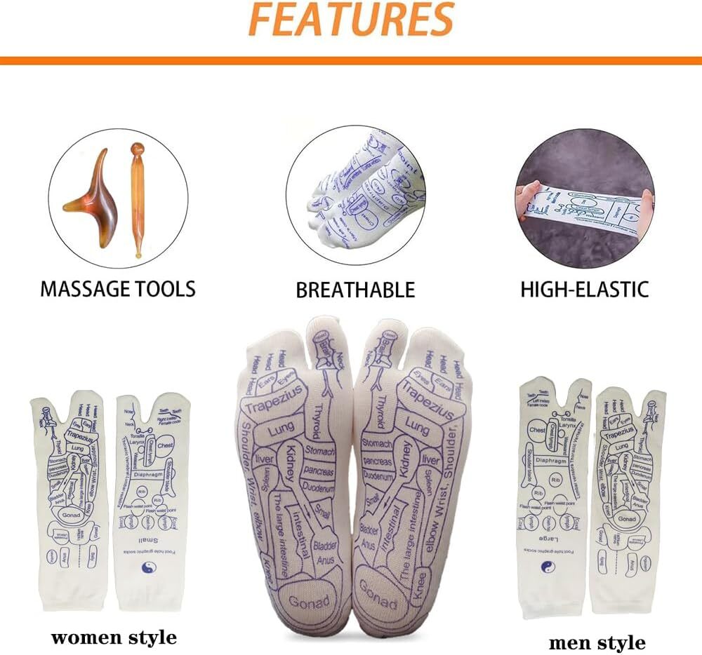 Reflexology Socks with Tools and Gloves, Acupressure Reflexology Socks Set with