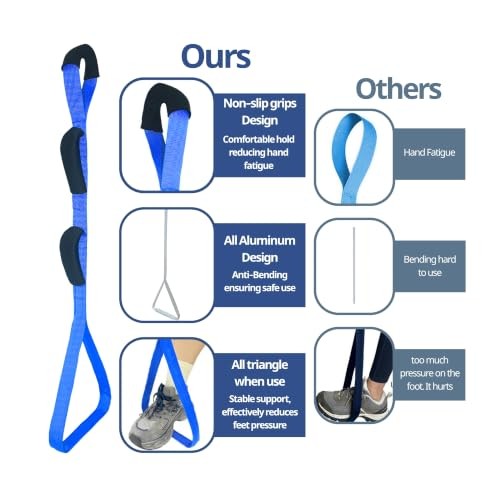 Blue Leg Lifter Strap for Hip/Knee Surgery Recovery – Rigid Handle, Large Foot L
