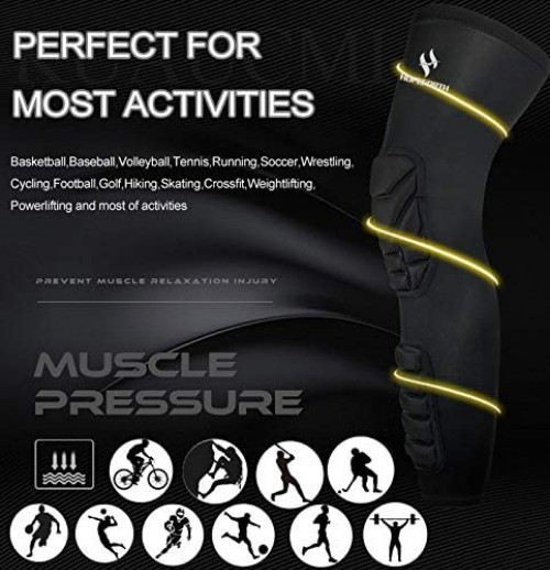 Knee Calf Compression Leg Sleeves 2 Pack with EVA Padding Support for Football