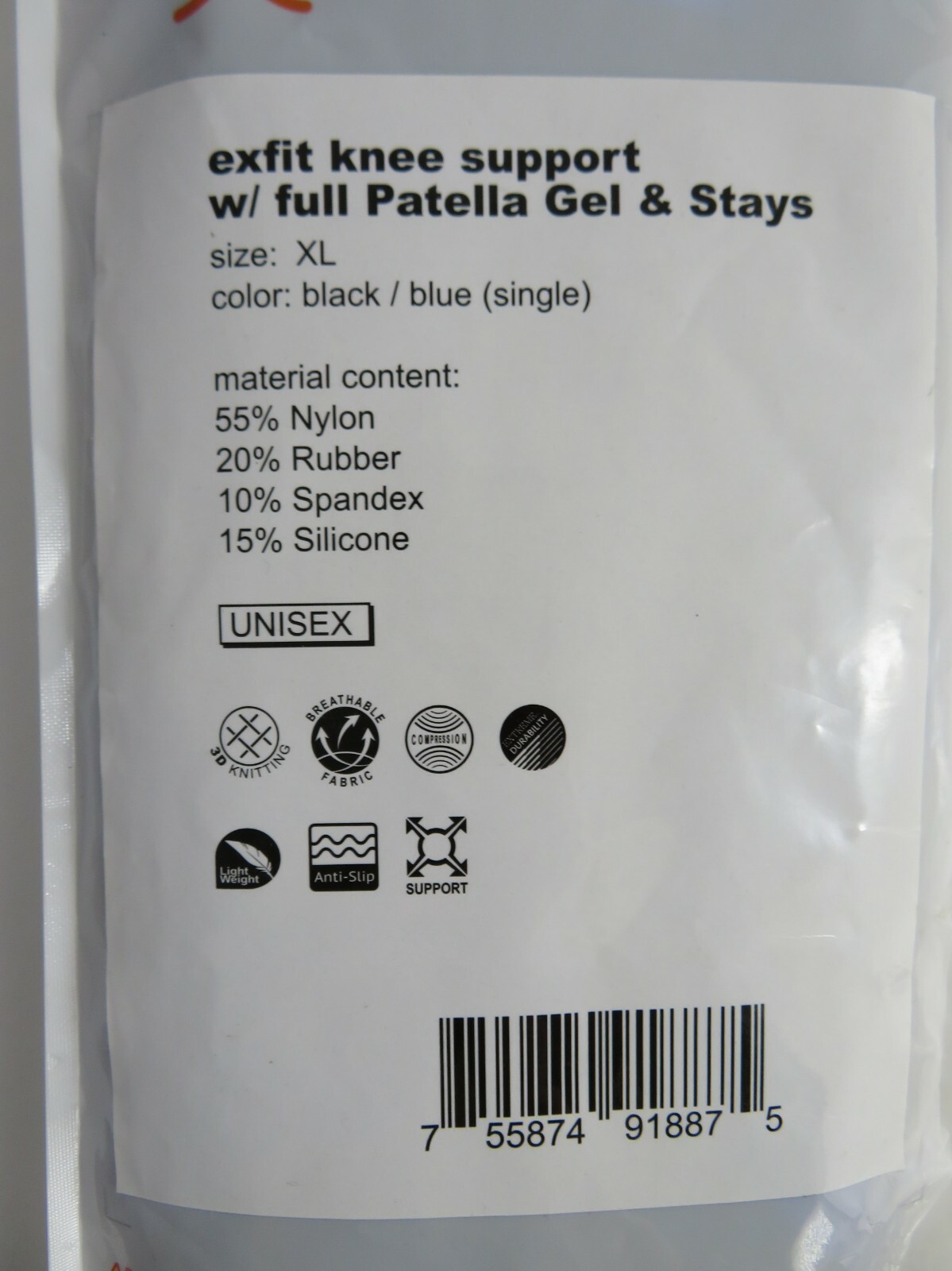 eFit Exfit Knee Support Full Patella Gel And Stays Unisex XL Exercise Fitness