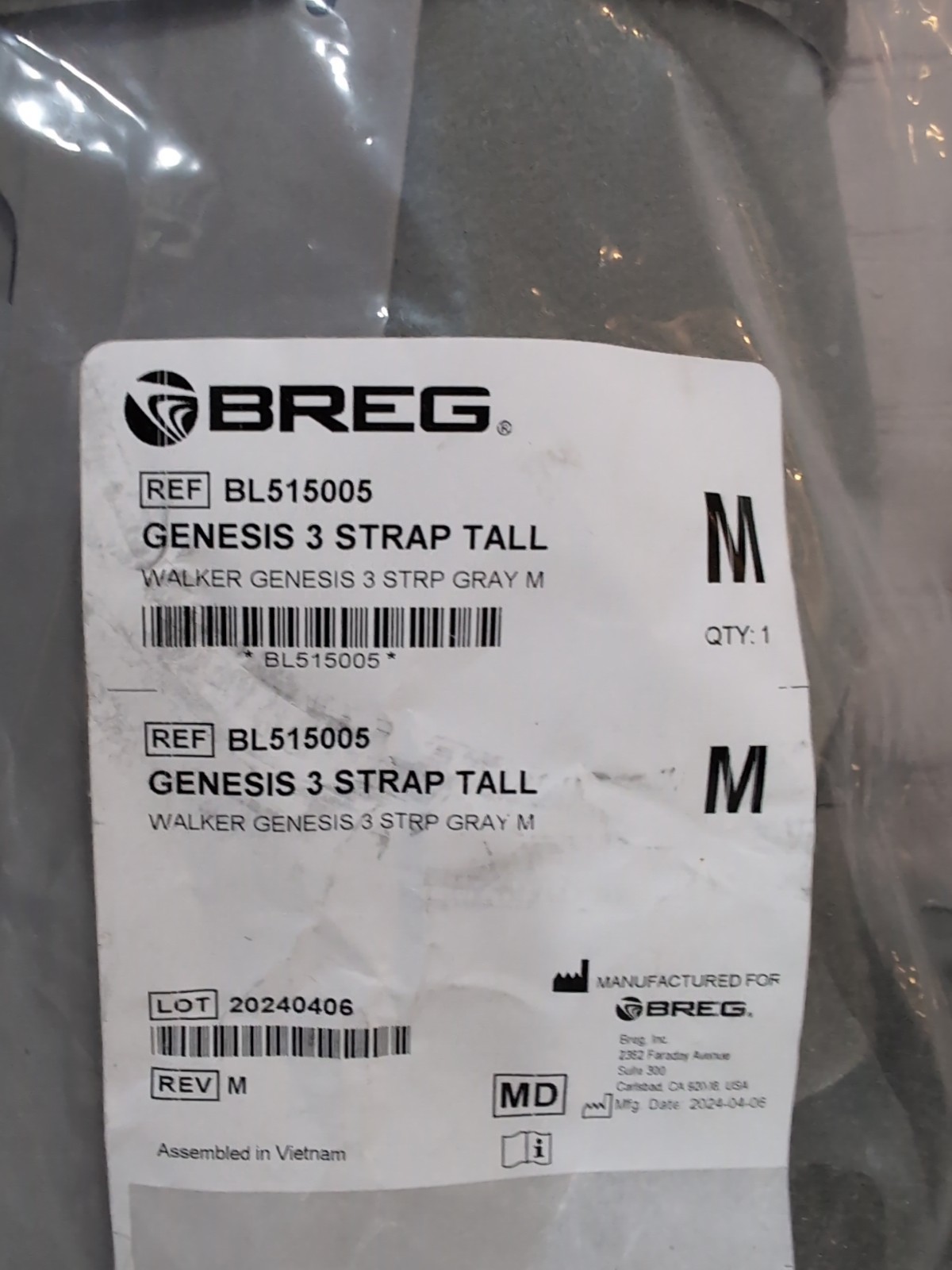 Breg Genesis 3 Strap Full Shell Tall Foot Ankle Walker Boot Brace Size M Medium