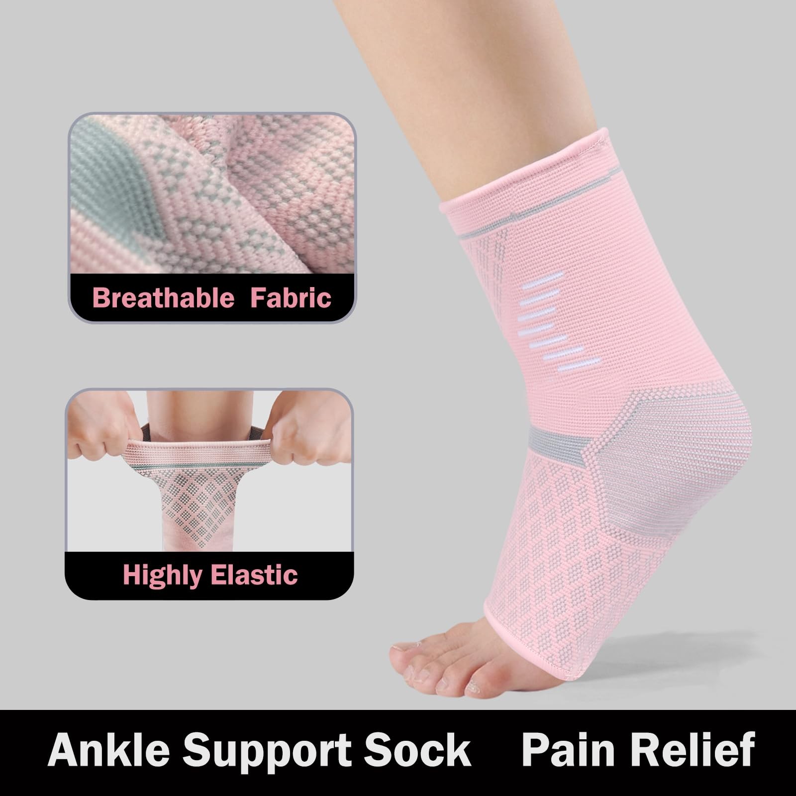 2 Pack Ankle Brace Compression Sleeve Foot Socks for Injury Recovery Joint Pain