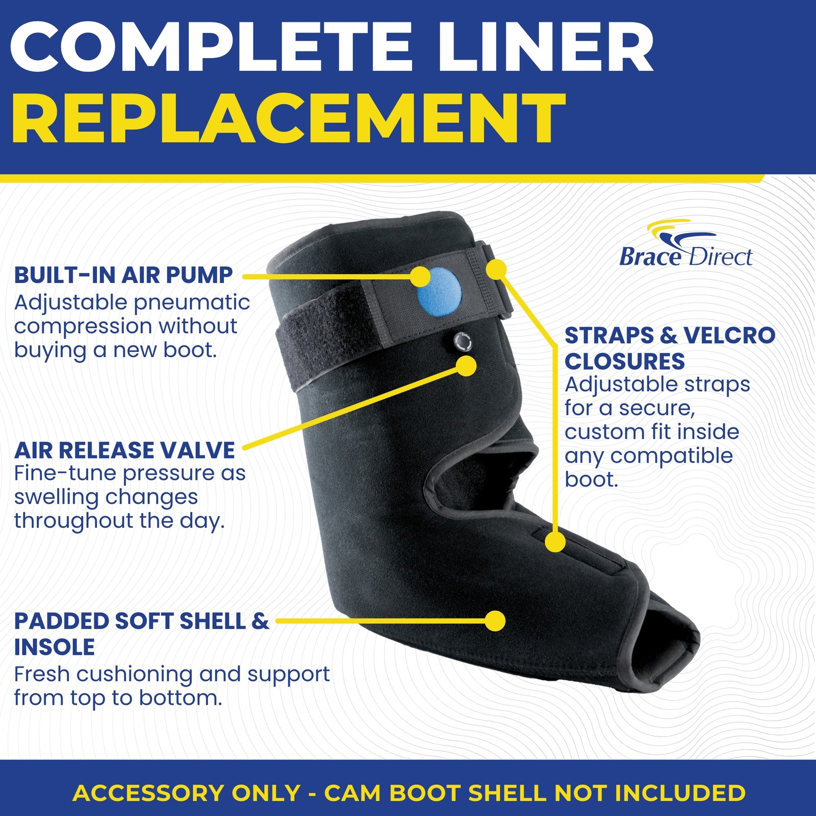 Brace Direct Replacement Liner For Short Air Walker Boot Foot Fracture Sprain
